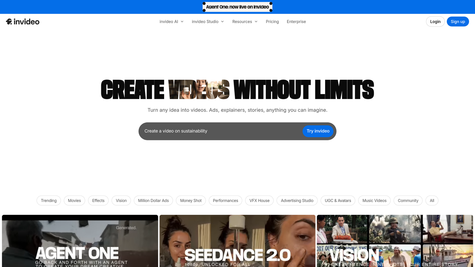 Screenshot of InVideo website