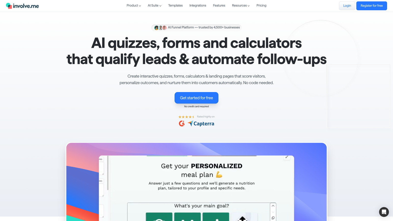 Screenshot of Involve.me website