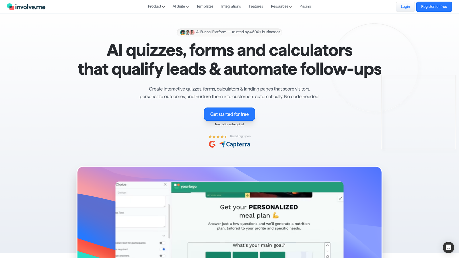 Screenshot of Involve.me website