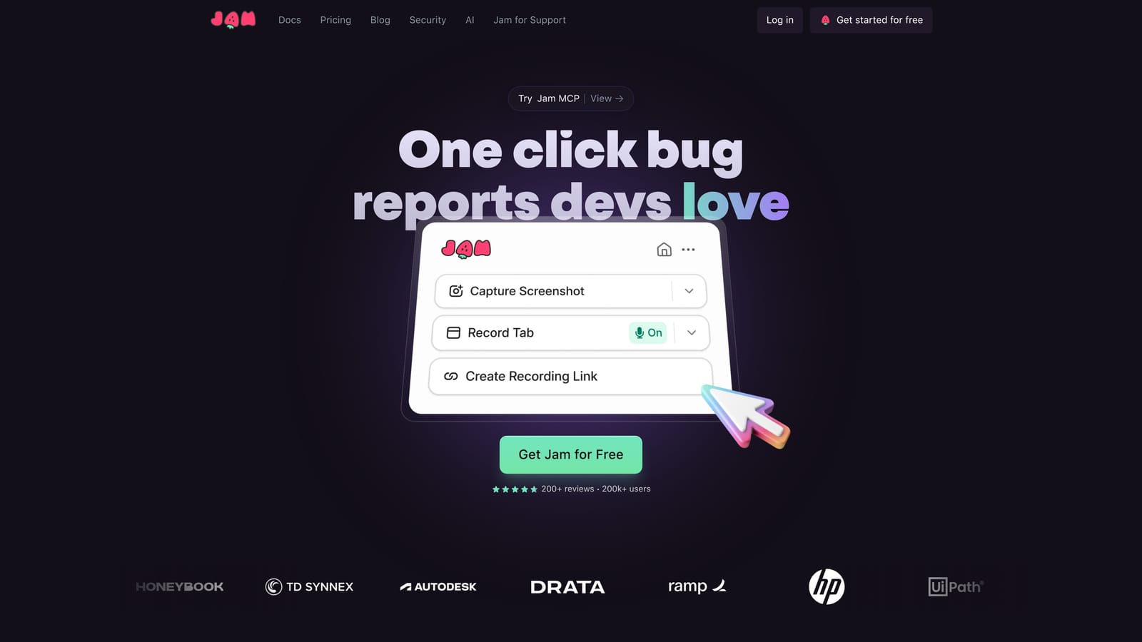 Screenshot of Jam website