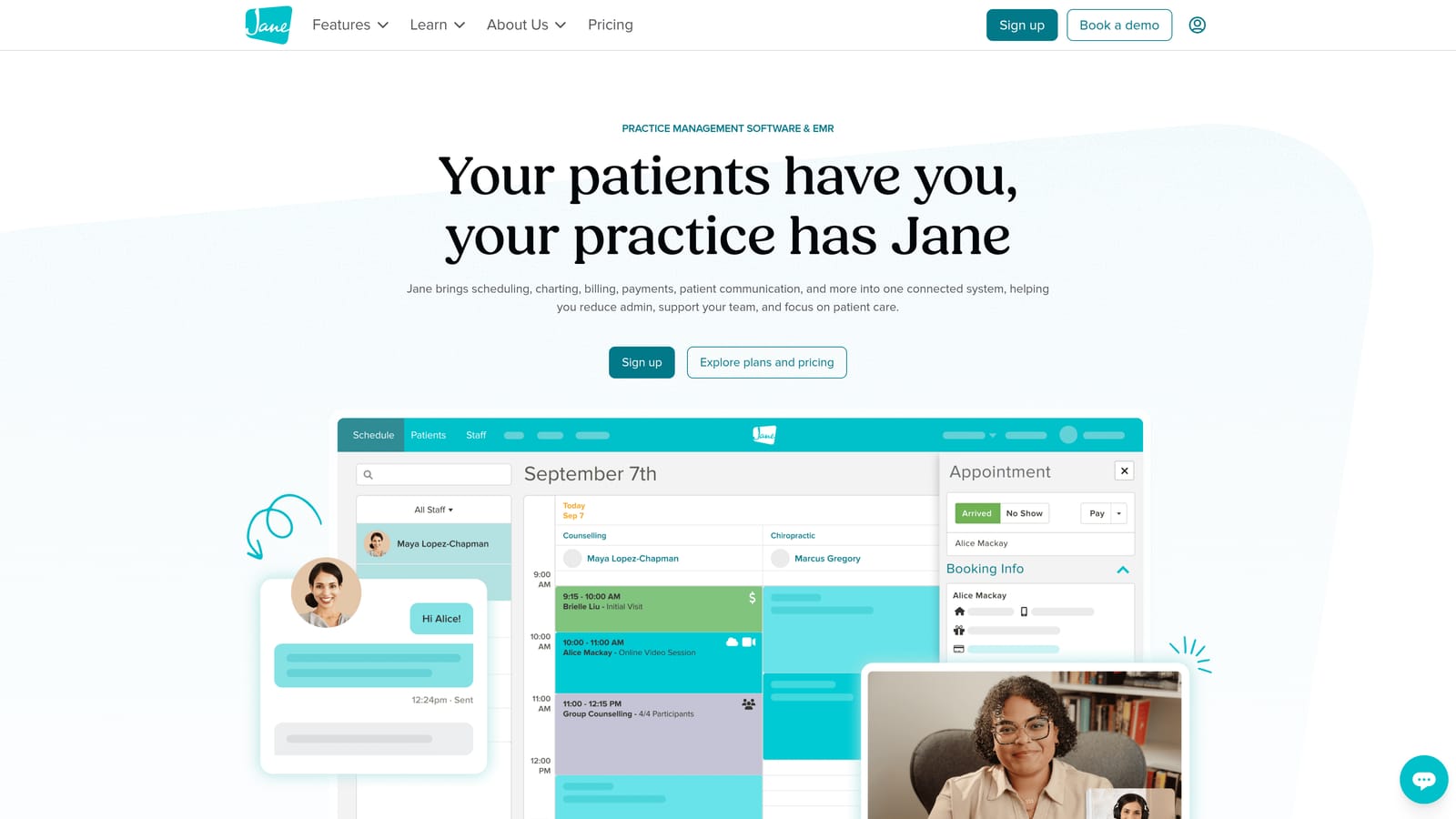 Screenshot of Jane App website