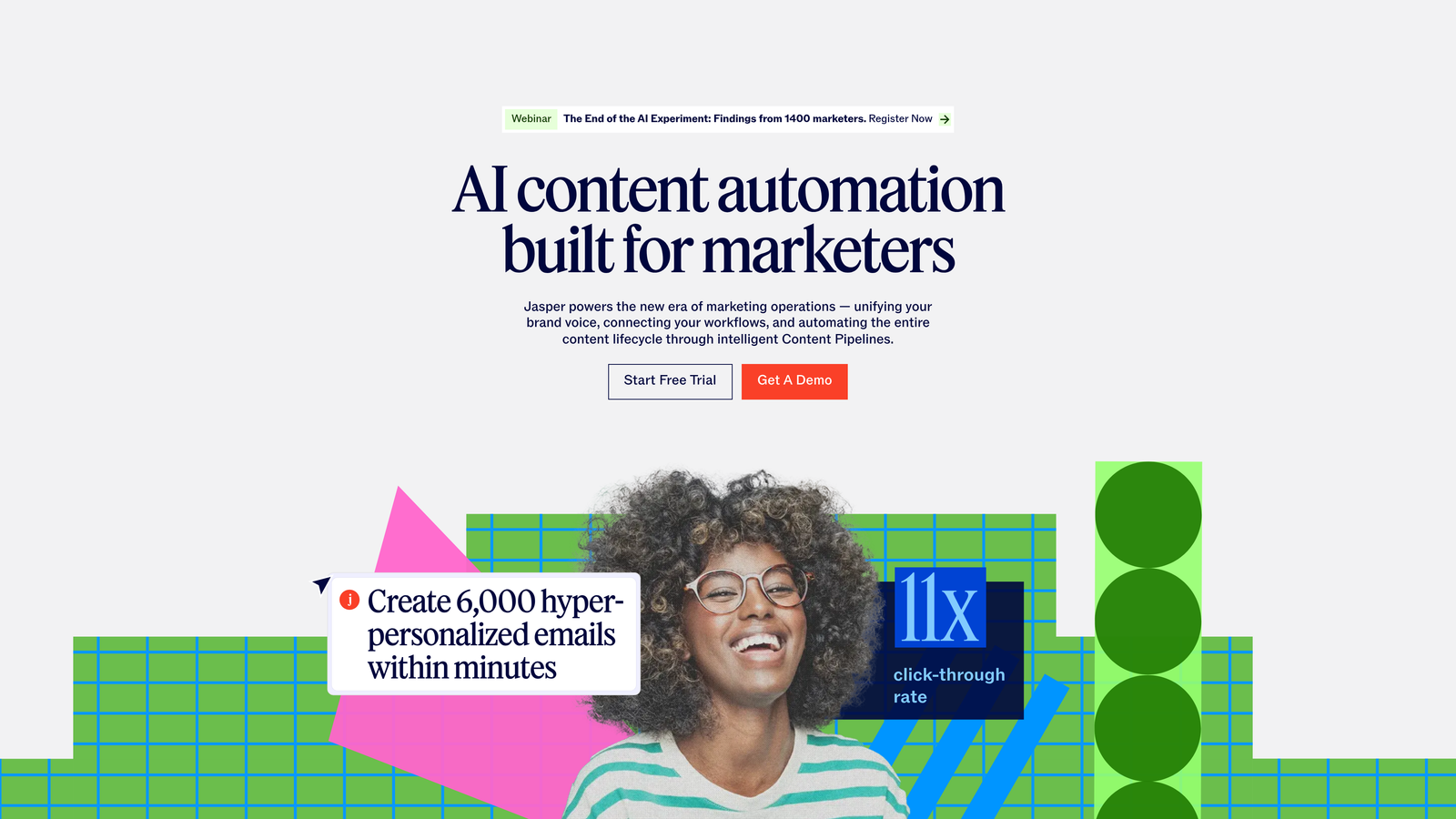 Screenshot of Jasper AI website homepage