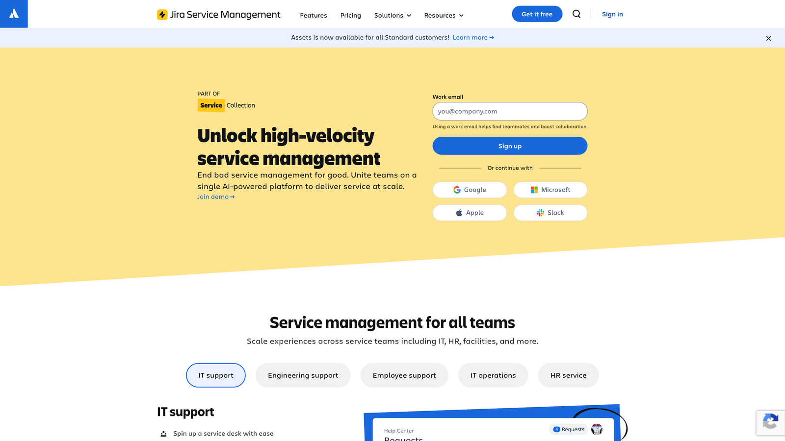 Screenshot of Jira Service Management website