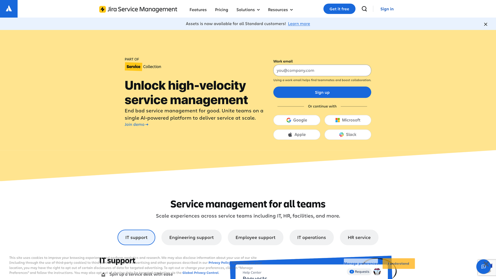Screenshot of Jira Service Management website