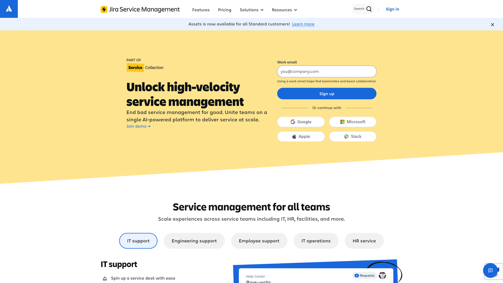 Screenshot of Jira Service Management website