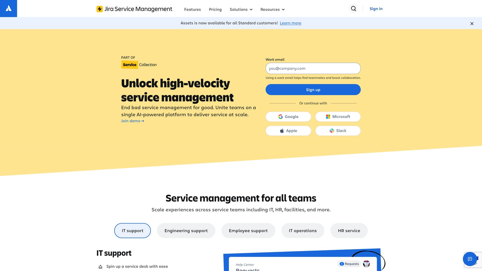Screenshot of Jira Service Management website