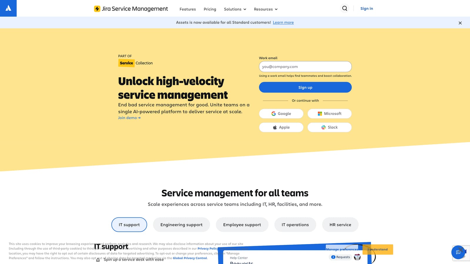 Screenshot of Jira Service Management website