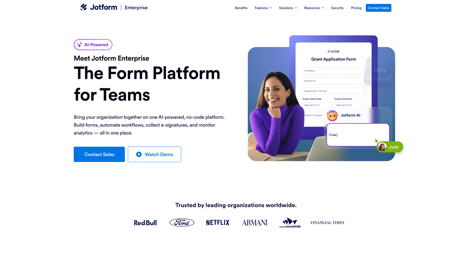 Screenshot of Jotform Enterprise website