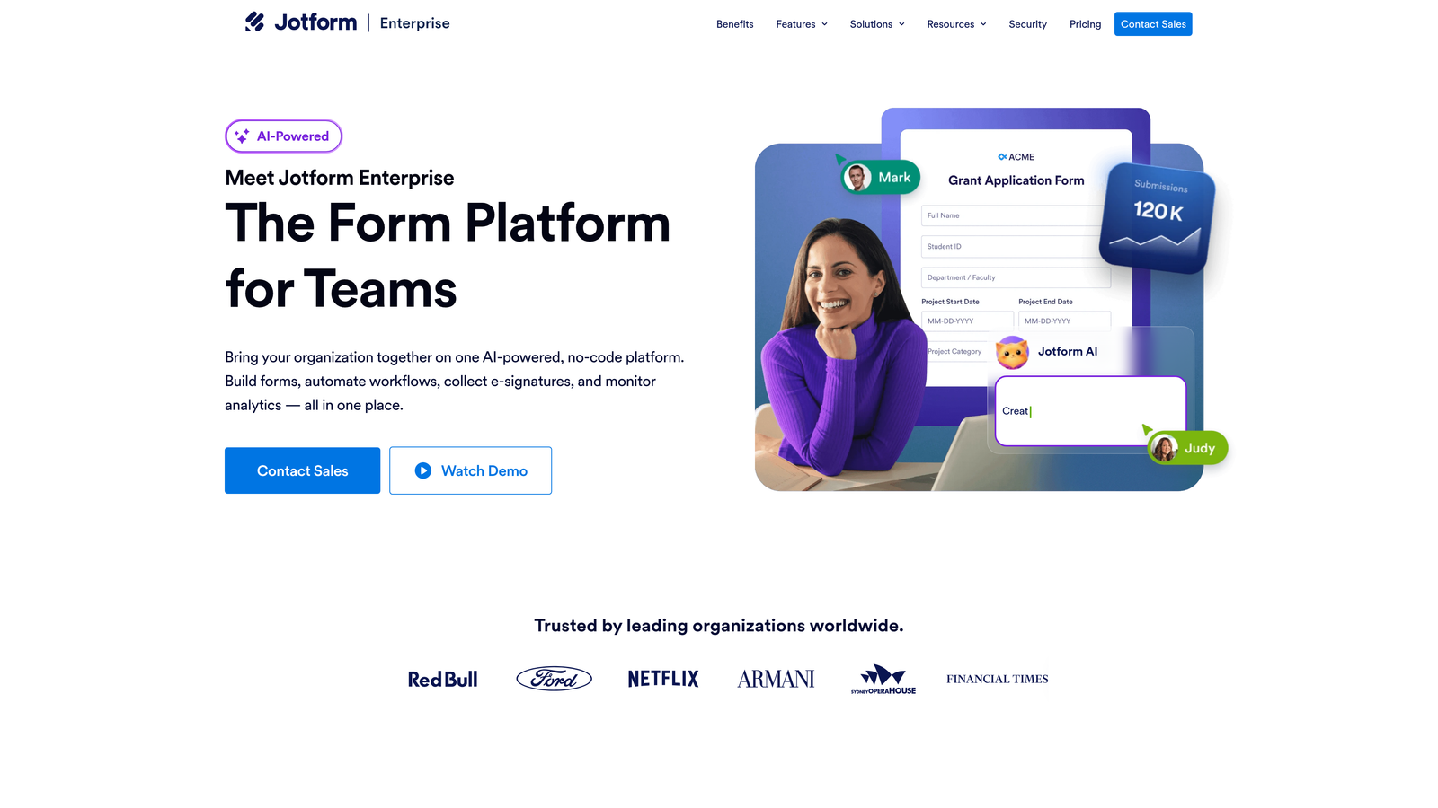 Screenshot of Jotform Enterprise website