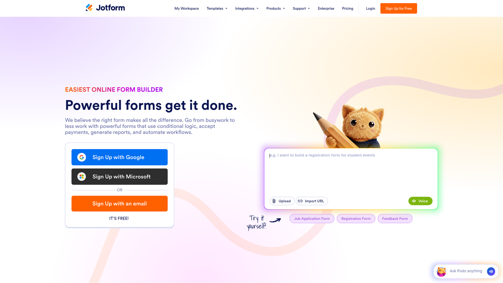Screenshot of Jotform Health website