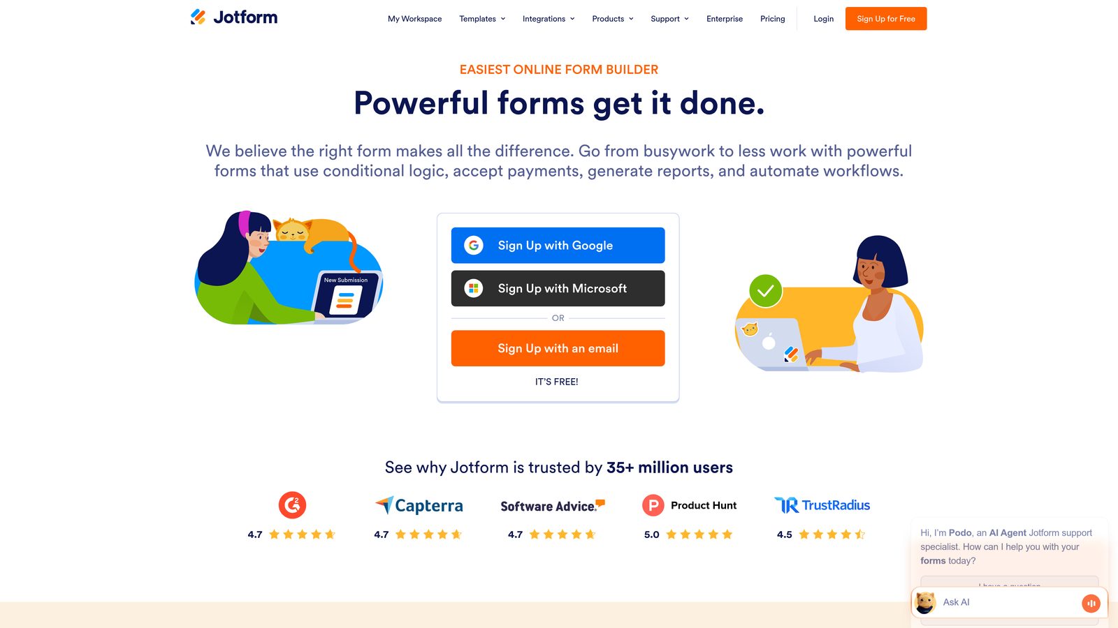 Screenshot of Jotform website