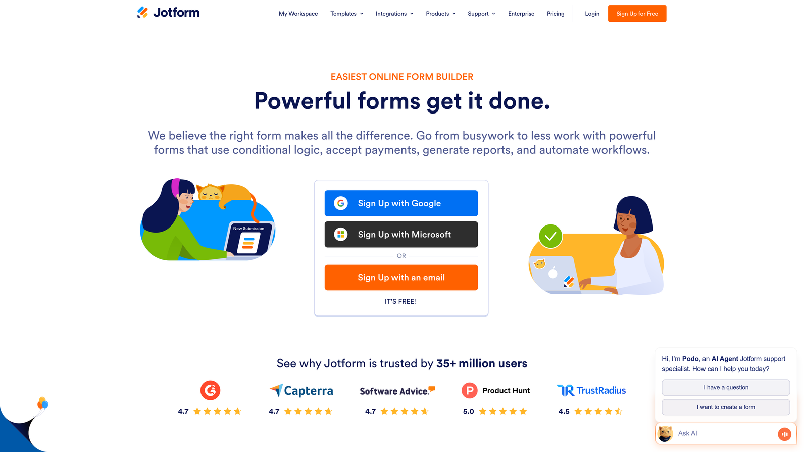Screenshot of Jotform website