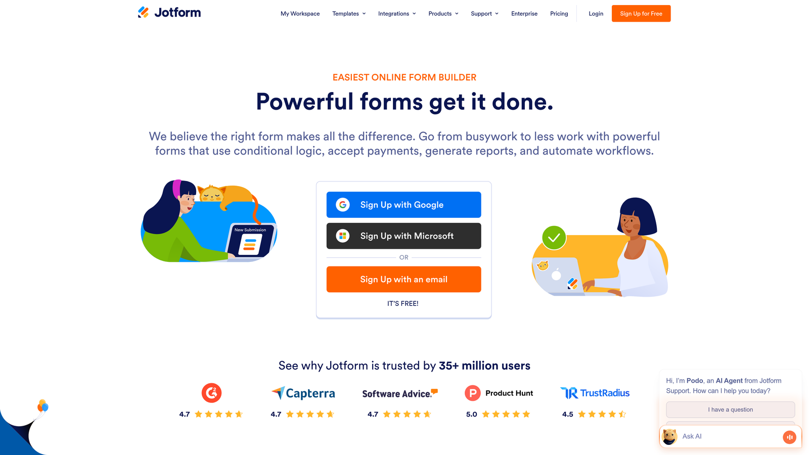 Screenshot of Jotform website