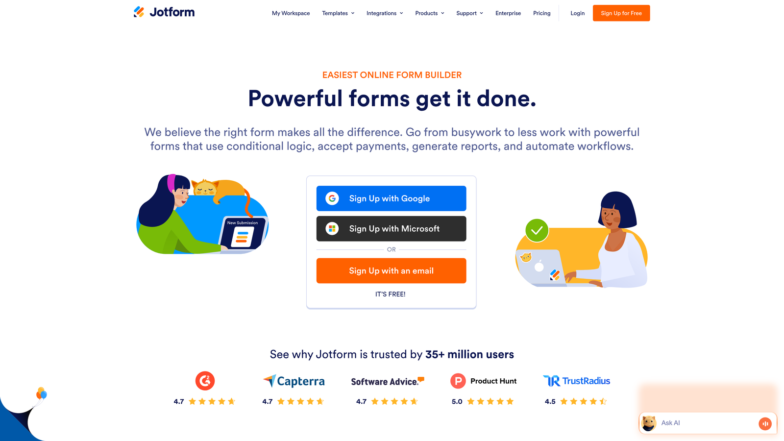 Screenshot of JotForm website
