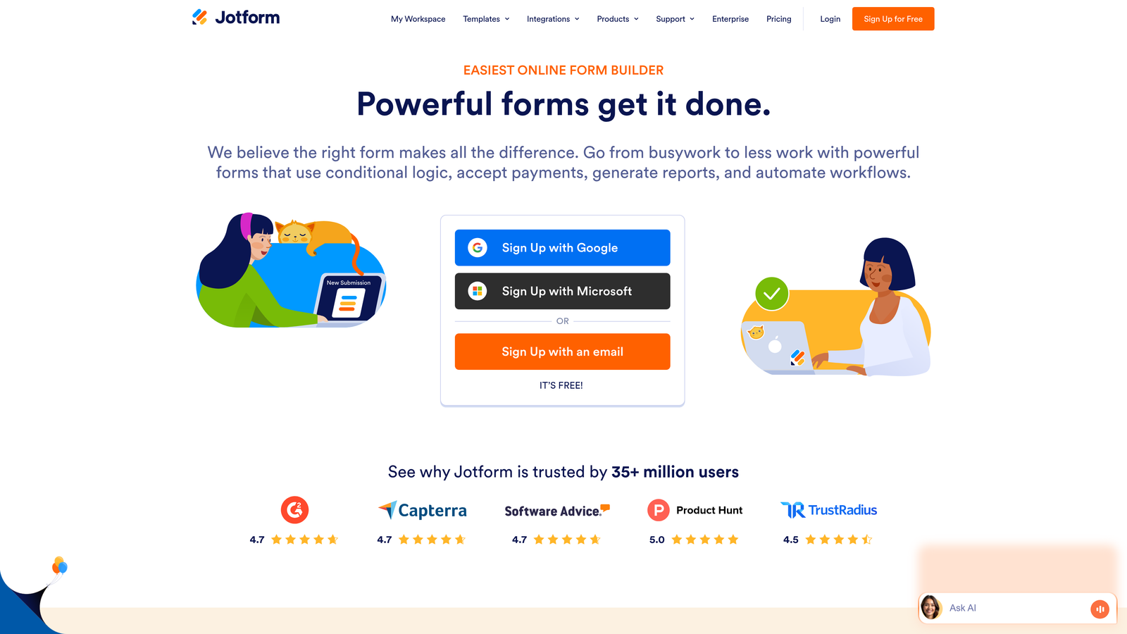 Screenshot of Jotform website