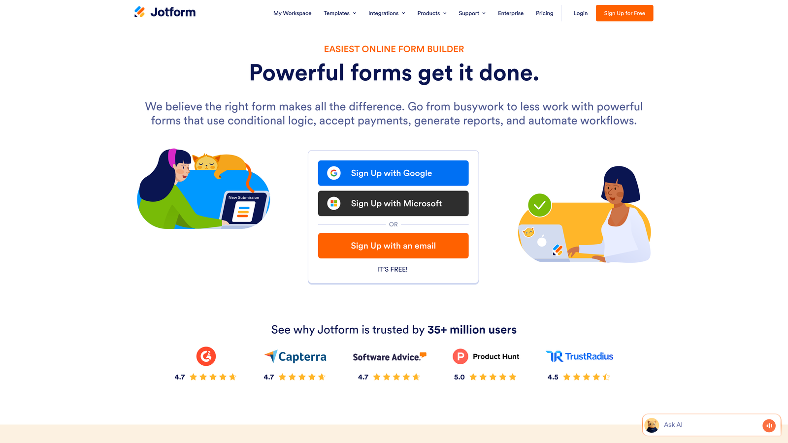 Screenshot of JotForm website