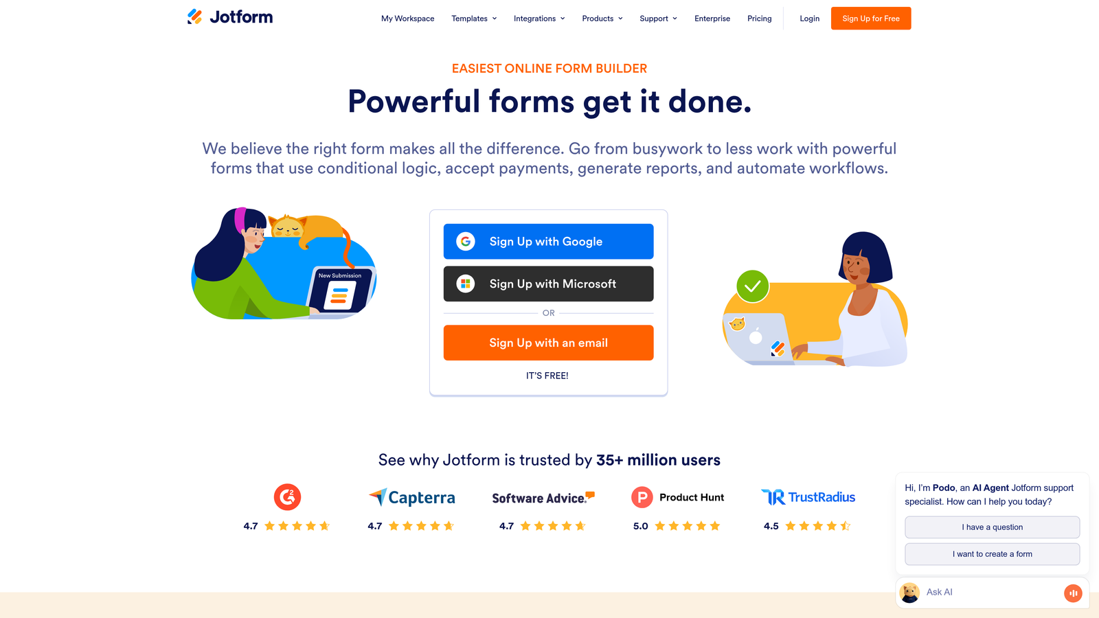 Screenshot of Jotform website
