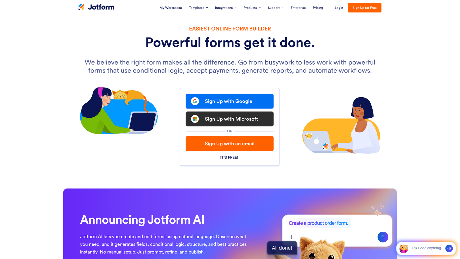 Screenshot of JotForm website