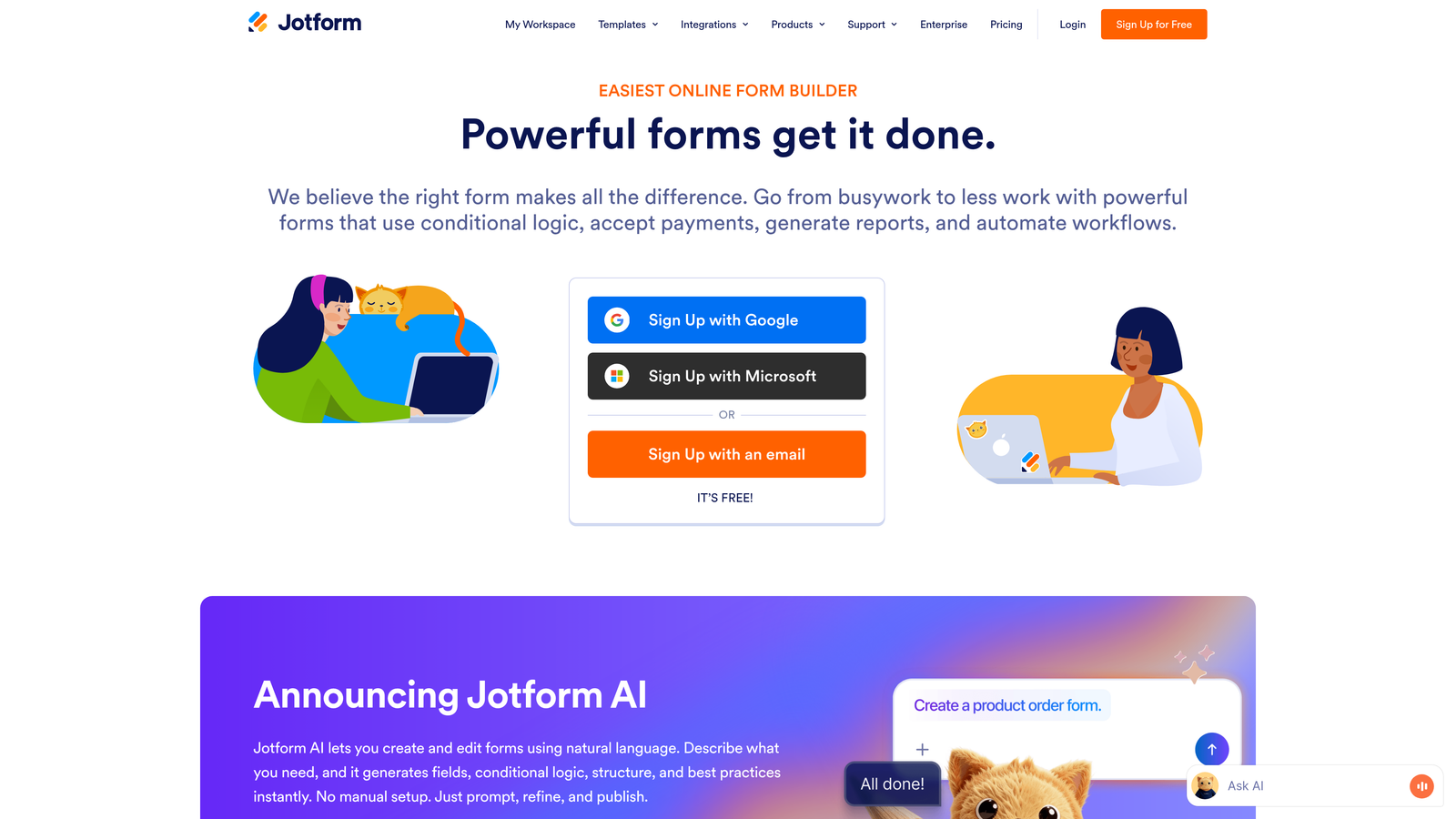 Screenshot of Jotform website