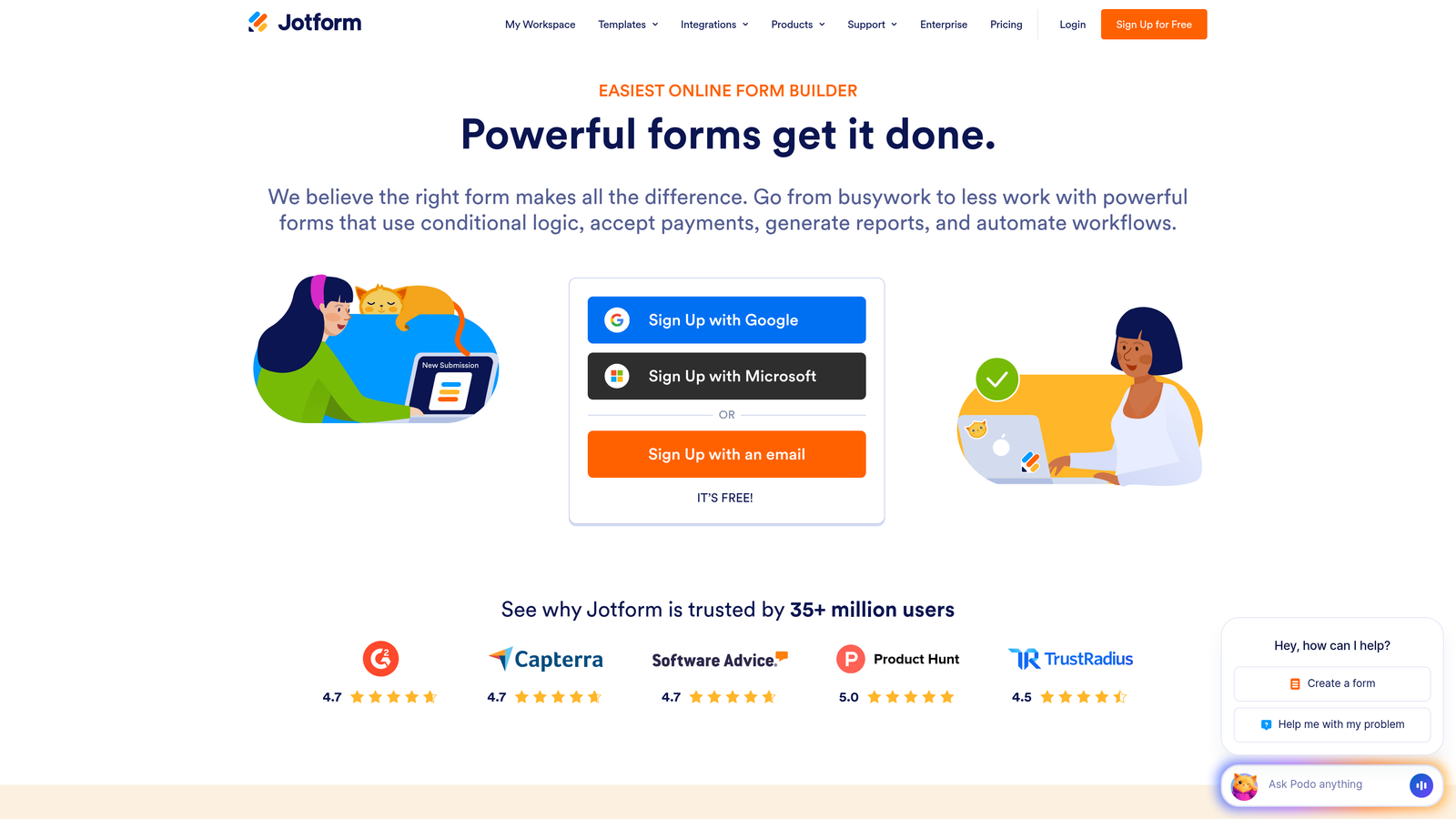 Screenshot of Jotform website