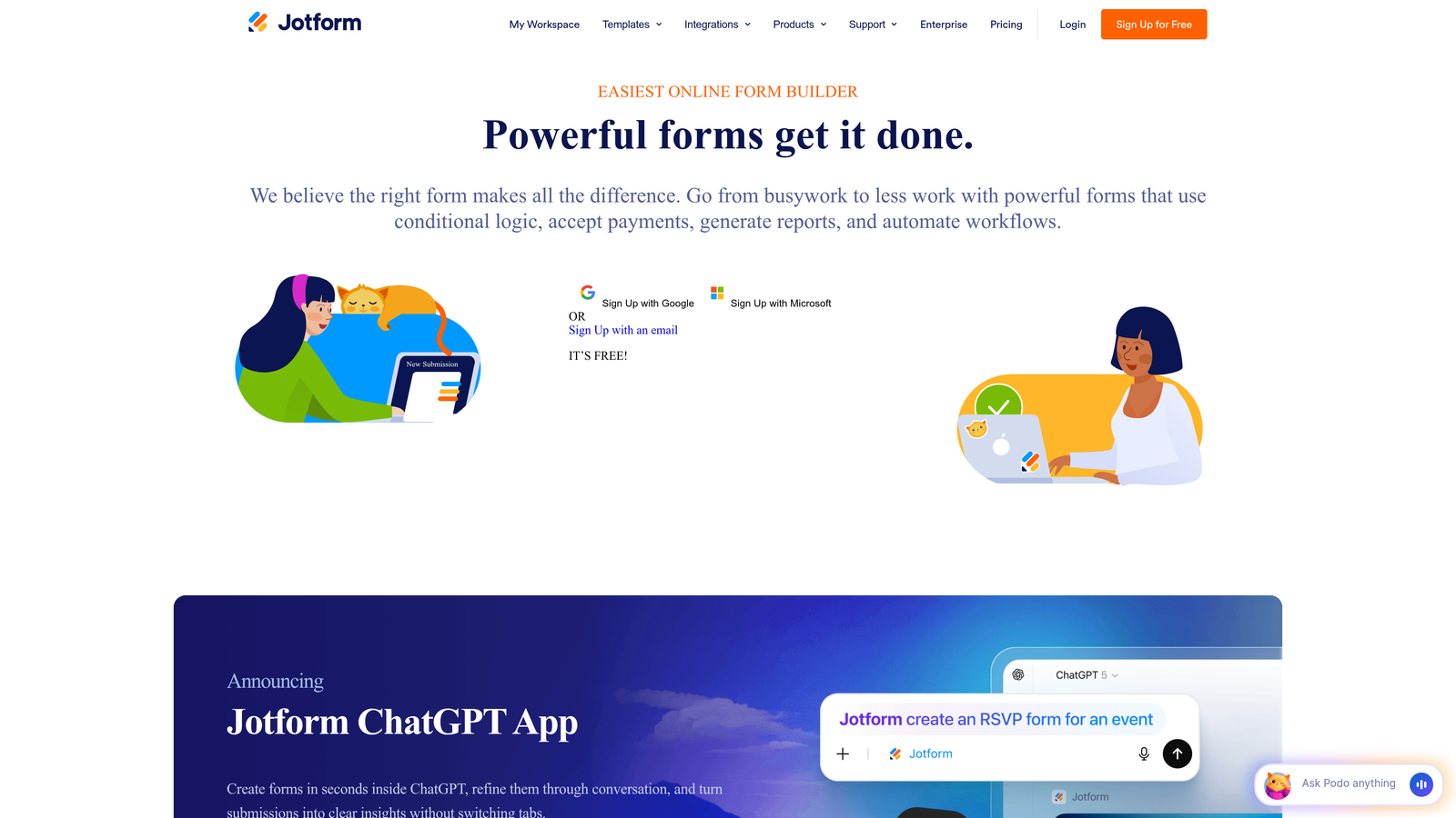 Screenshot of Jotform website