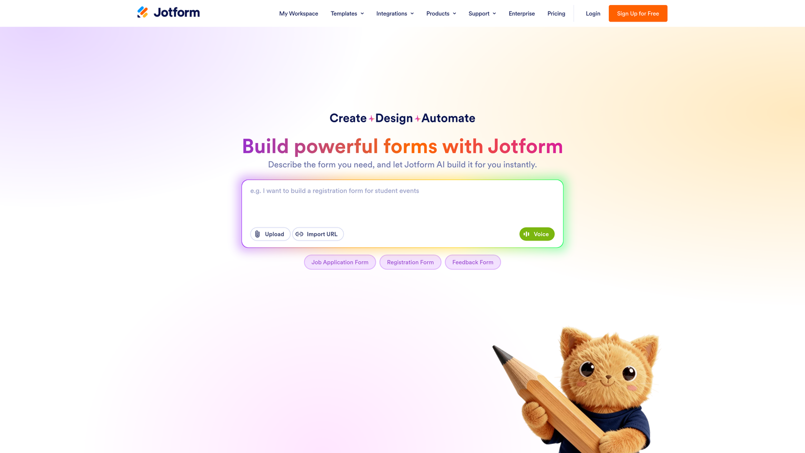 Screenshot of Jotform website