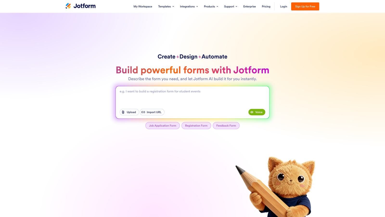 Screenshot of Jotform website