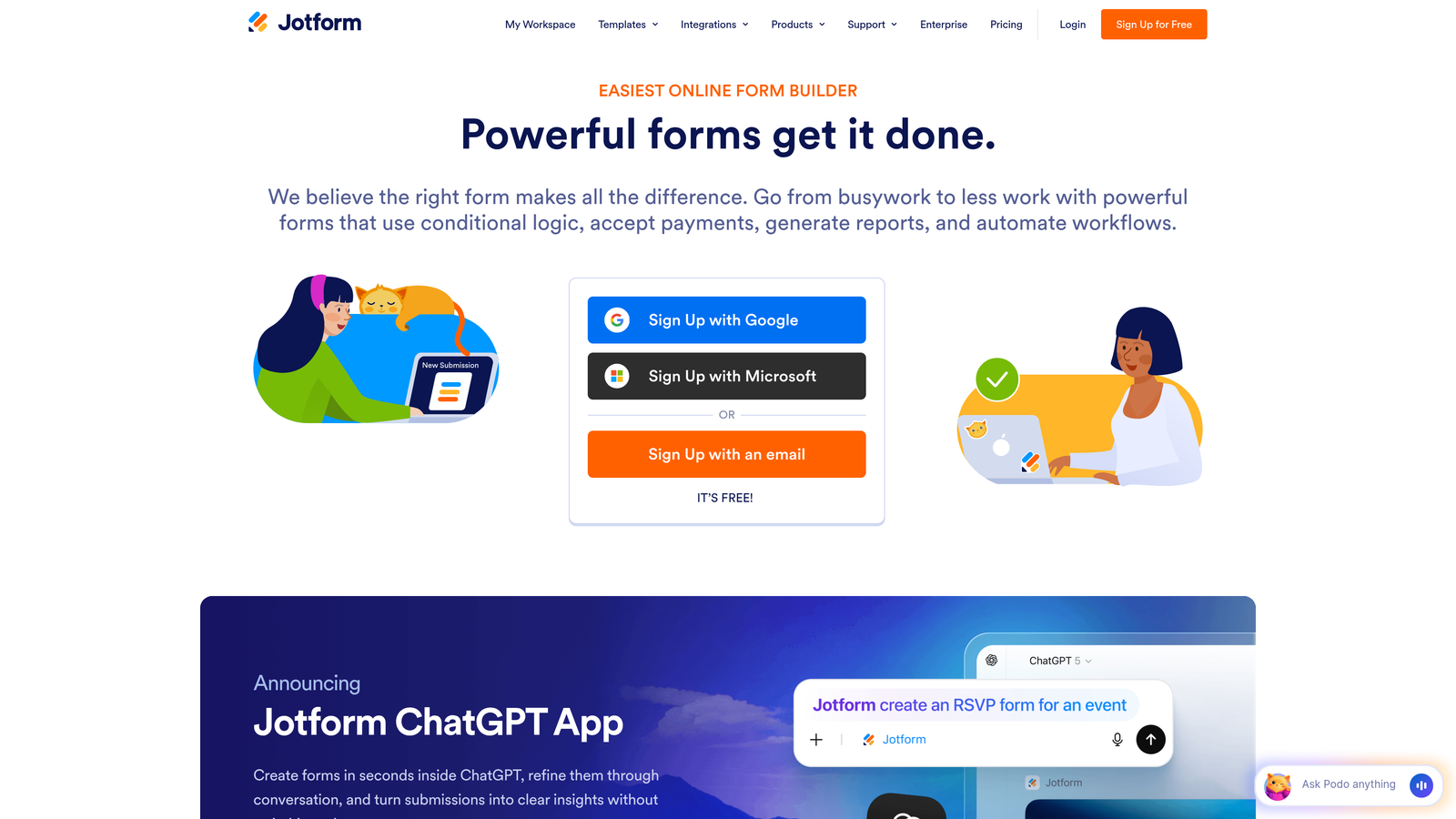 Screenshot of Jotform website