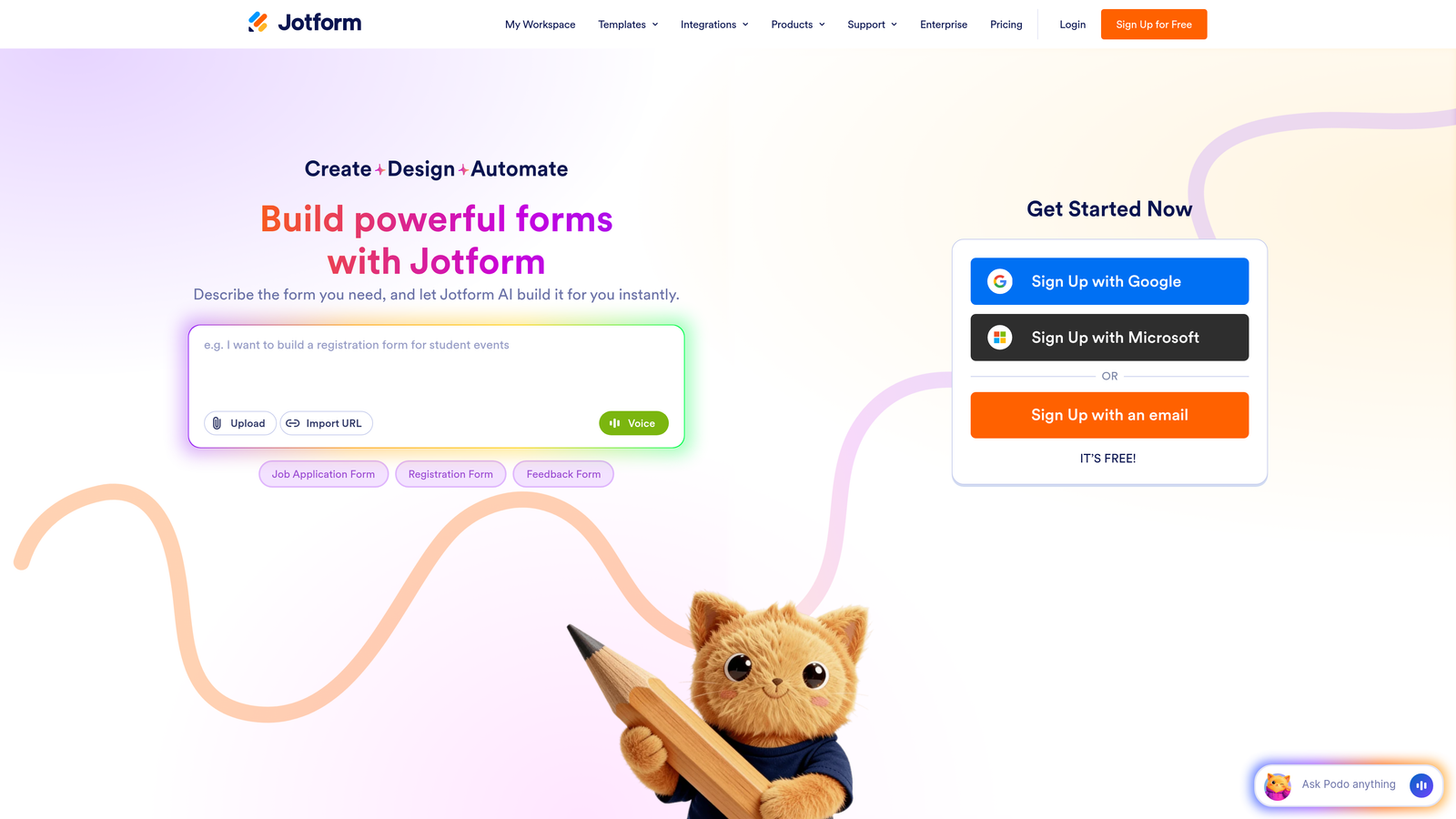 Screenshot of Jotform website
