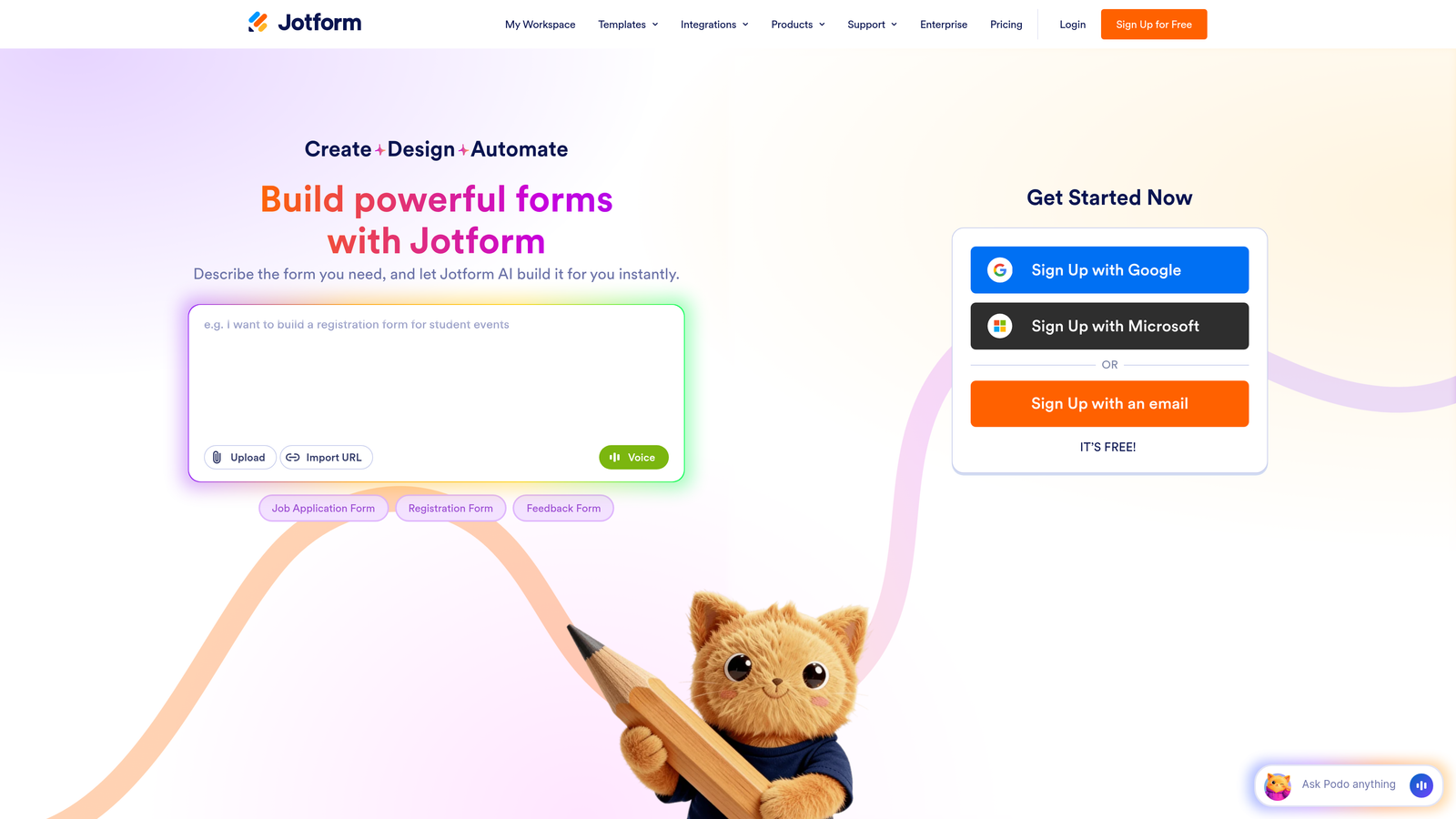 Screenshot of Jotform website