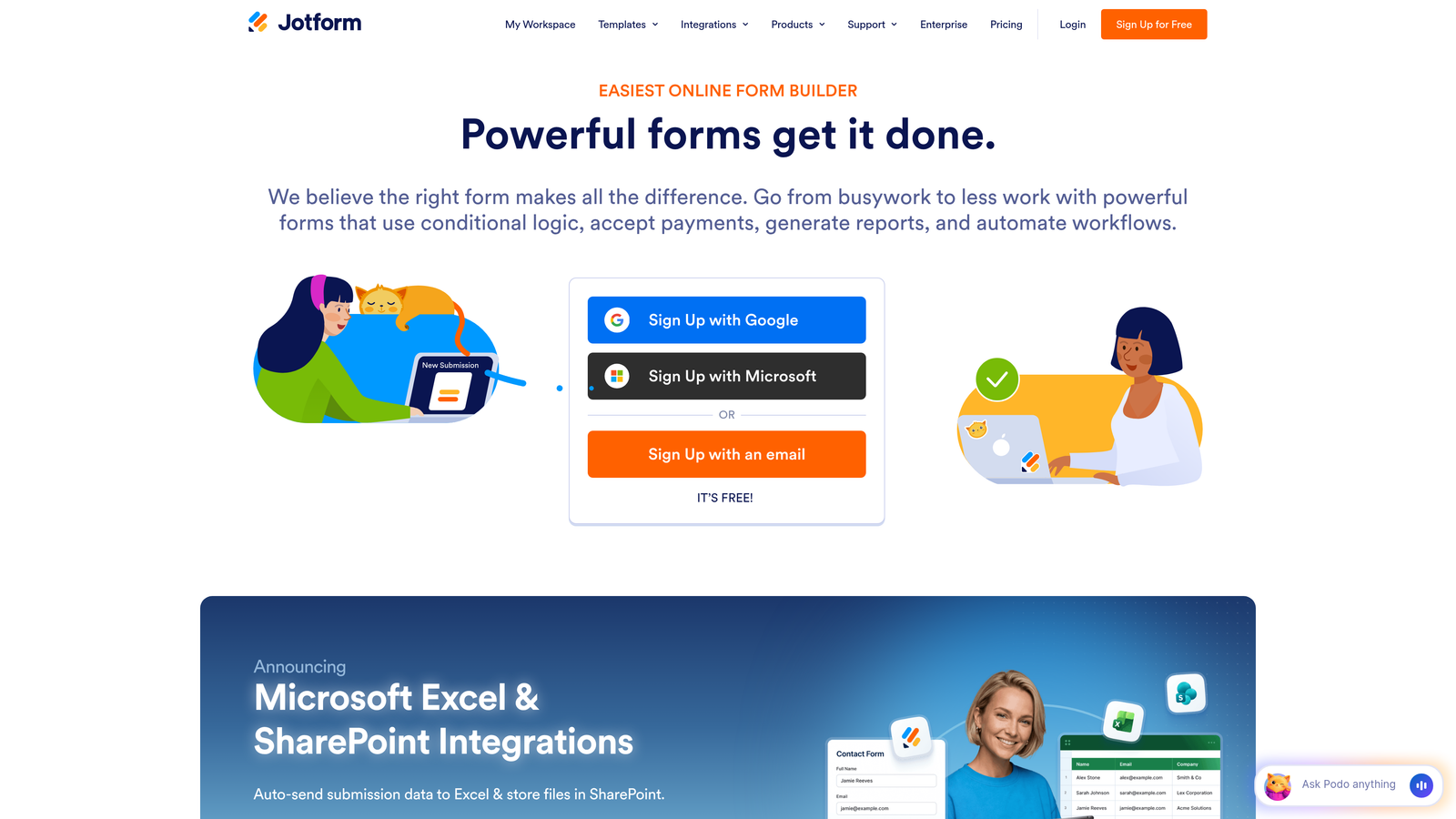 Screenshot of JotForm website