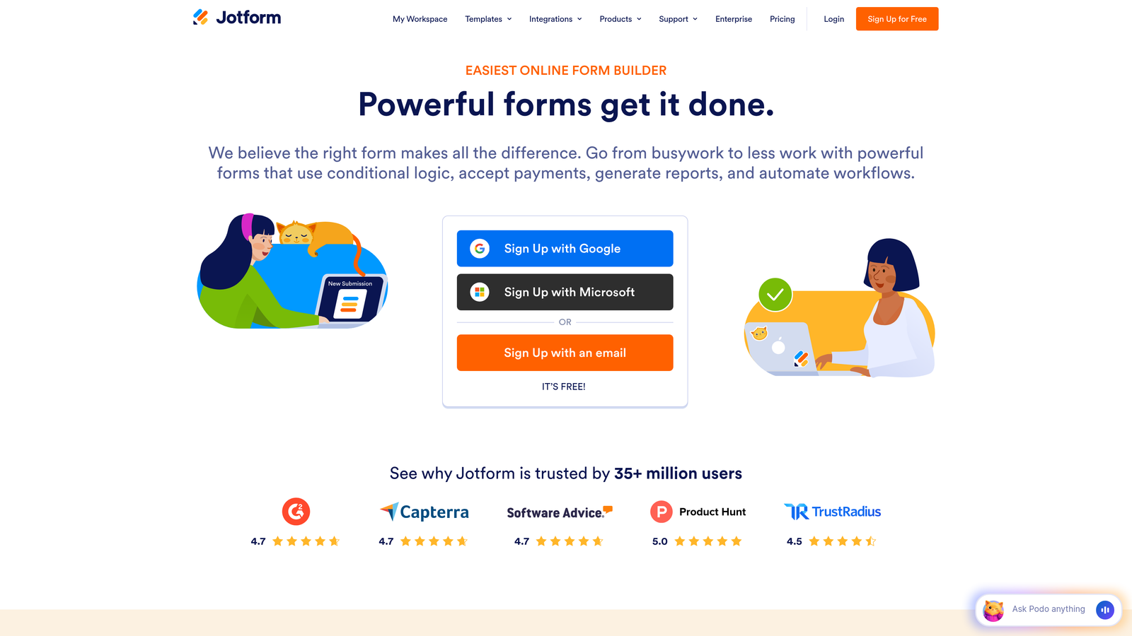 Screenshot of Jotform website