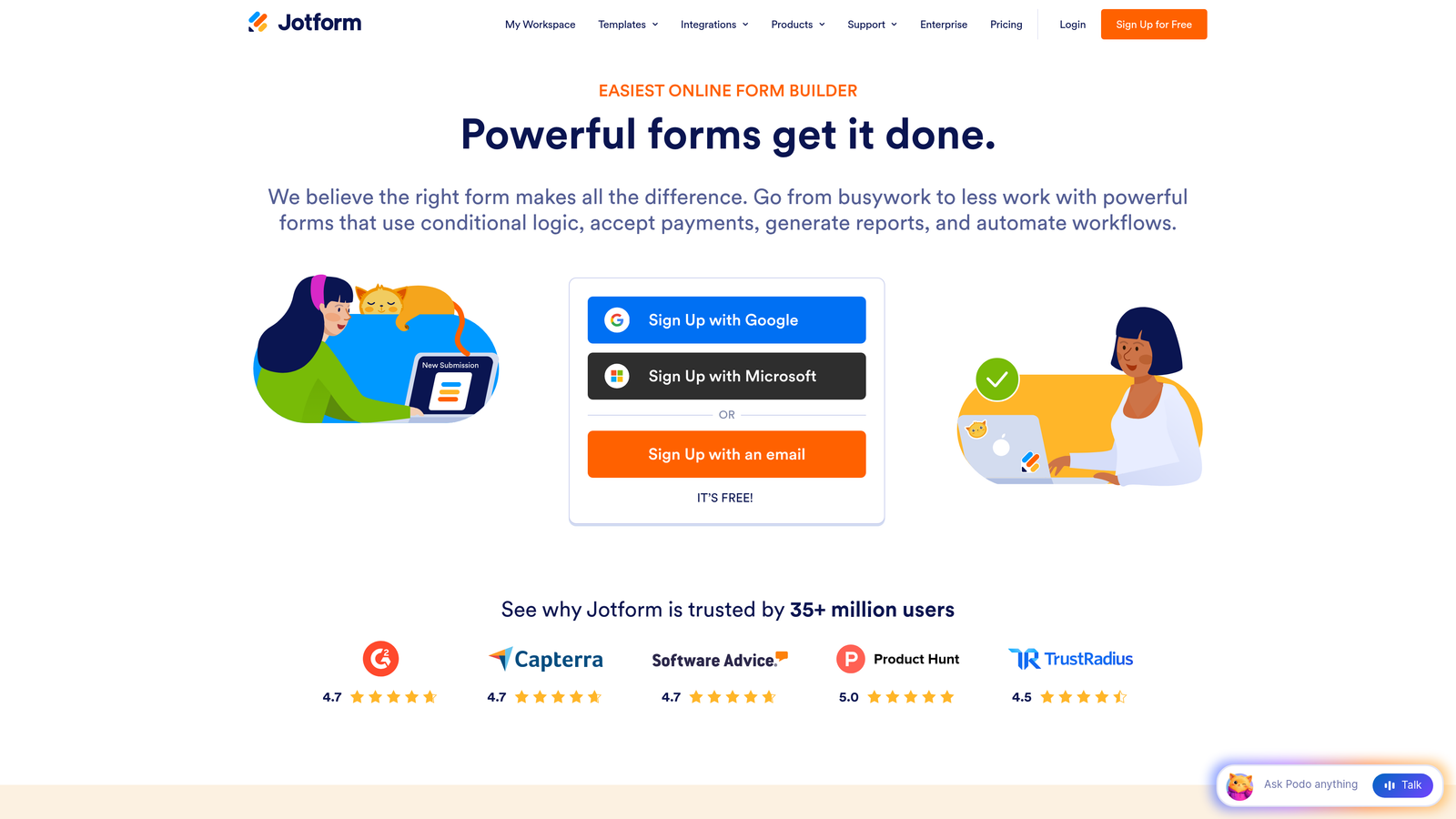 Screenshot of Jotform website