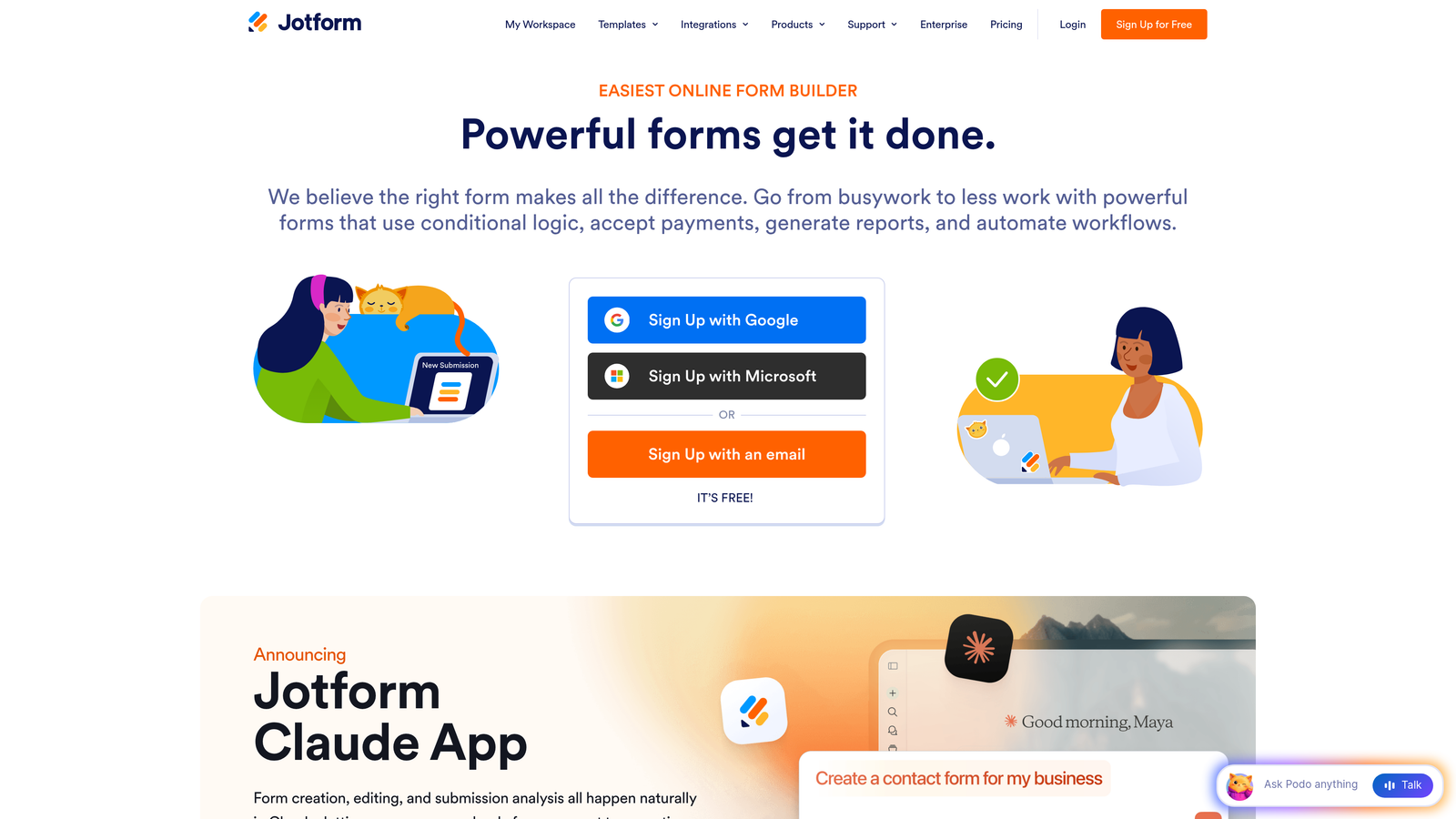 Screenshot of Jotform website