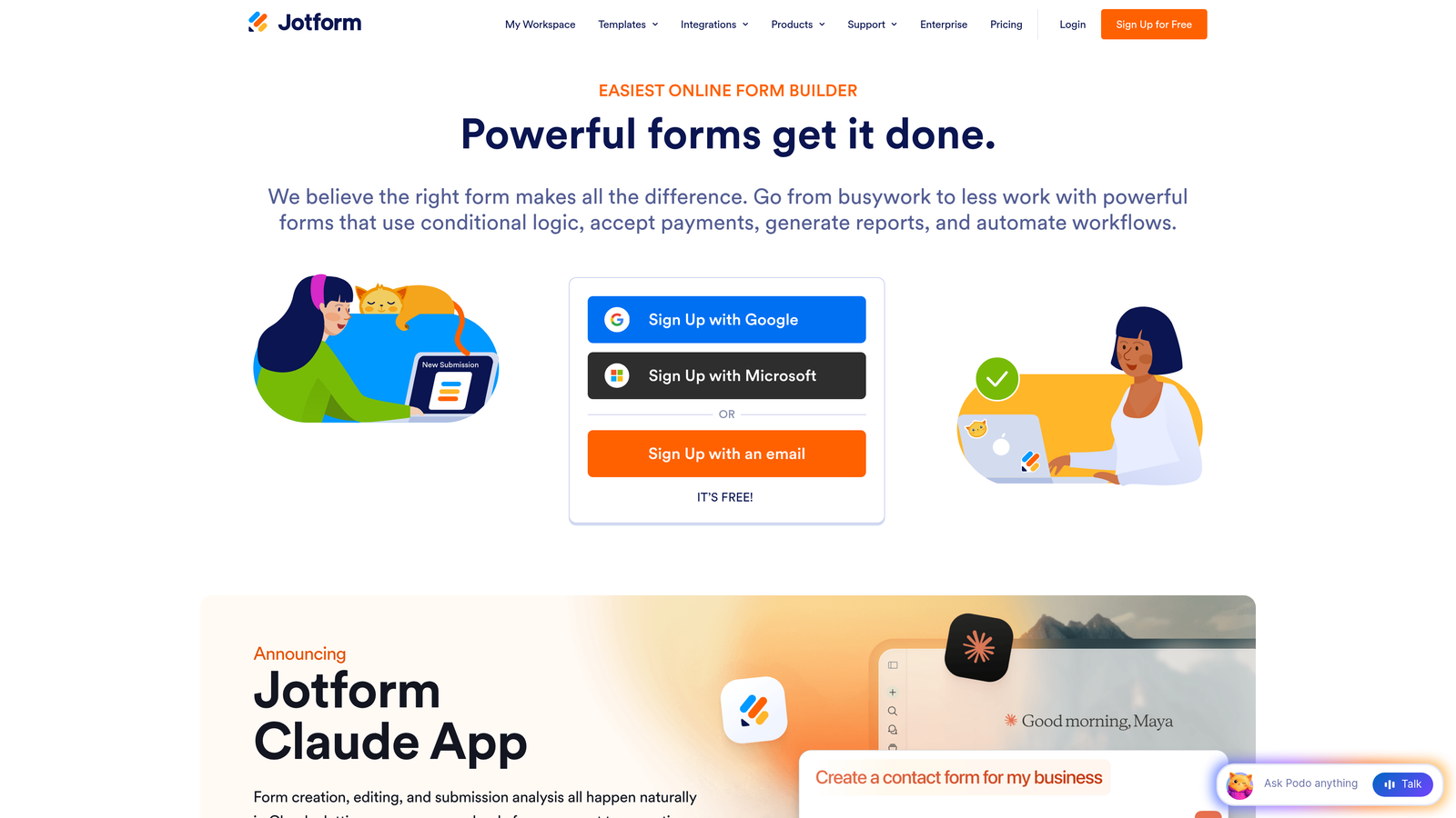 Screenshot of Jotform website