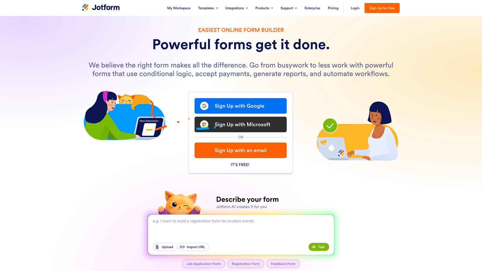 Screenshot of Jotform website
