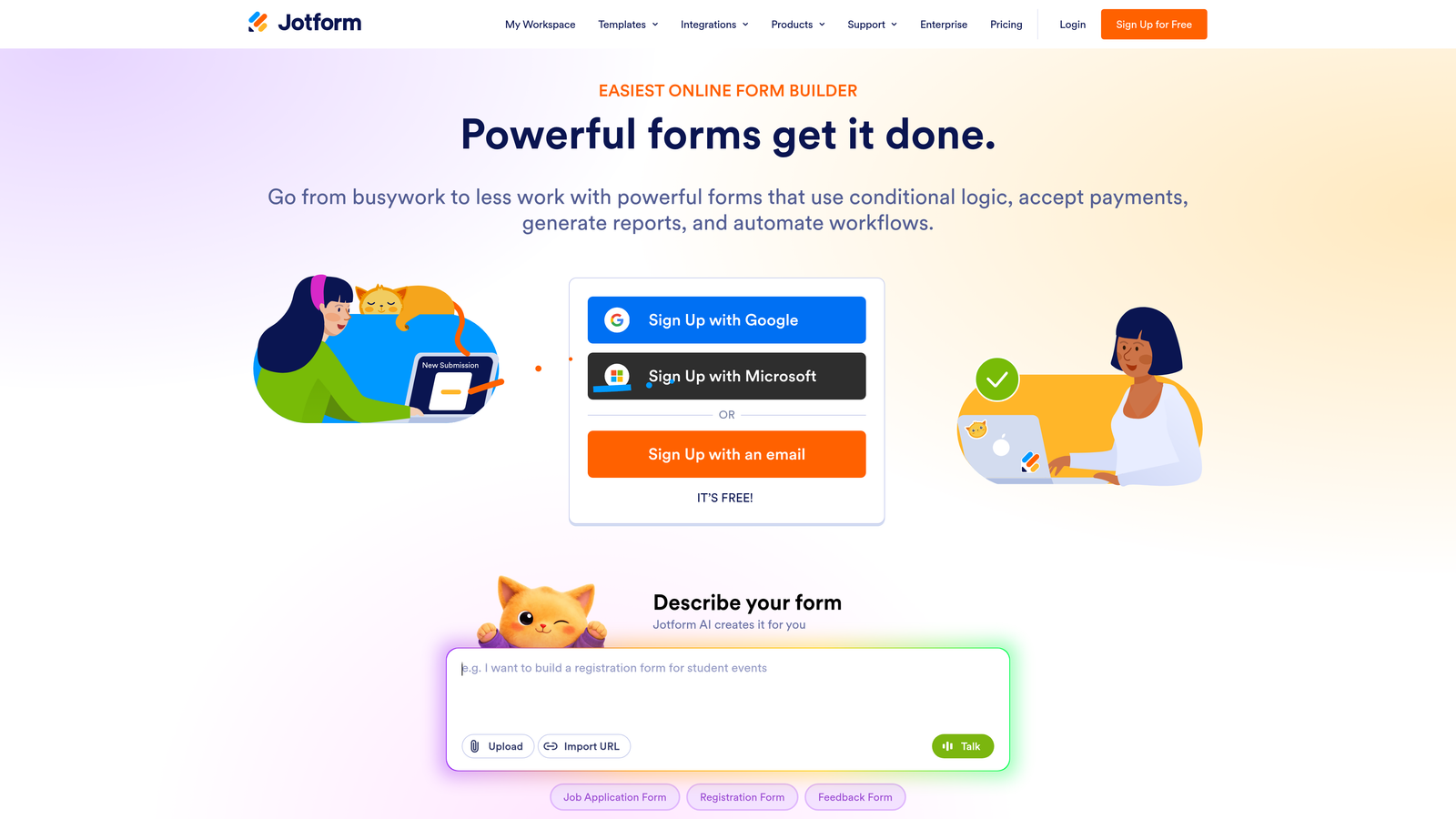 Screenshot of Jotform website