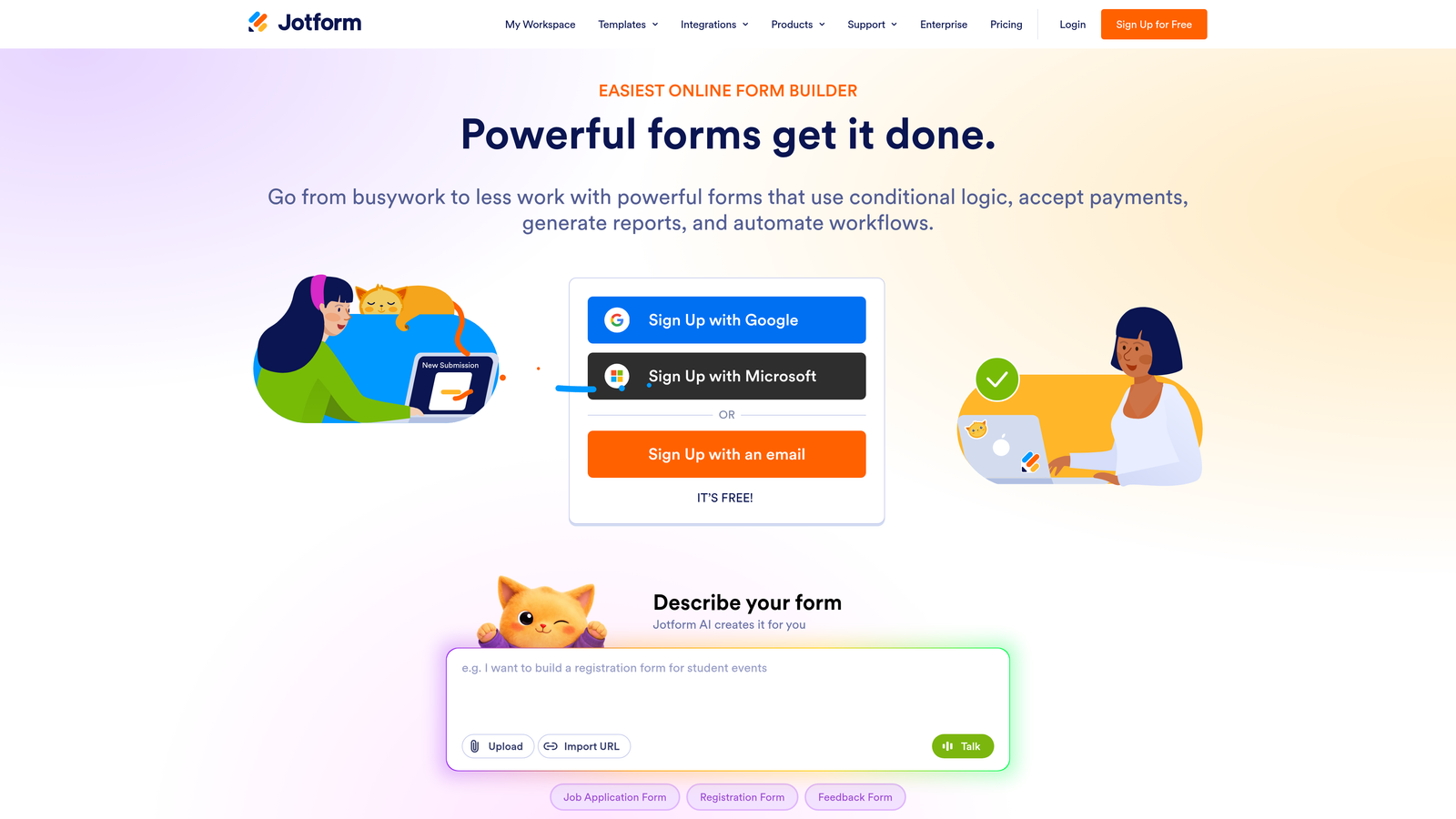Screenshot of Jotform website