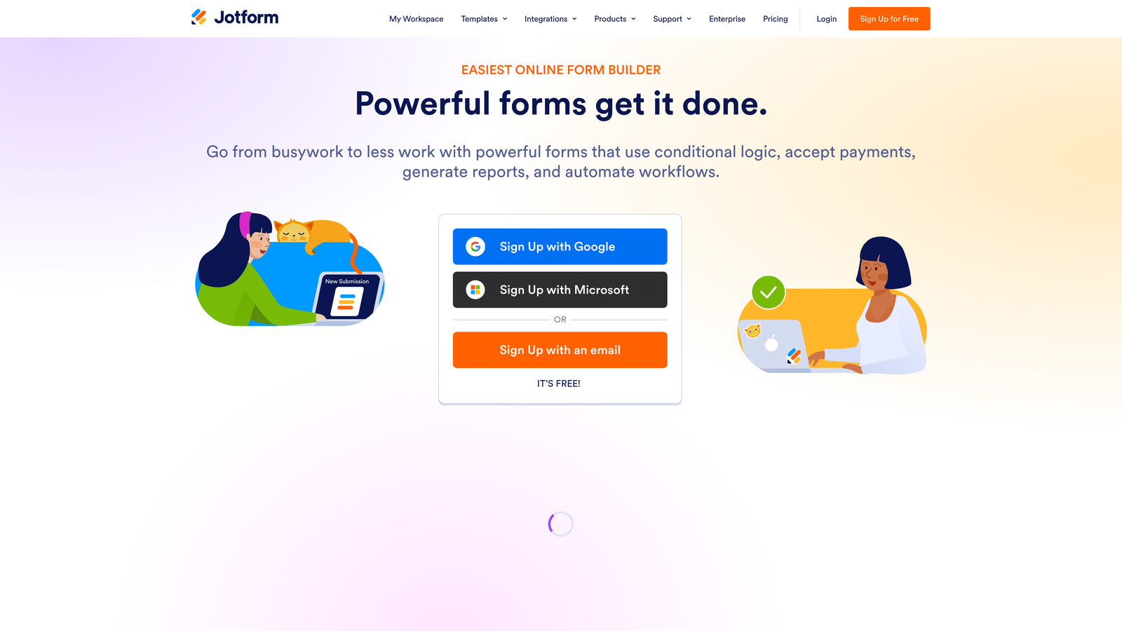 Screenshot of Jotform website