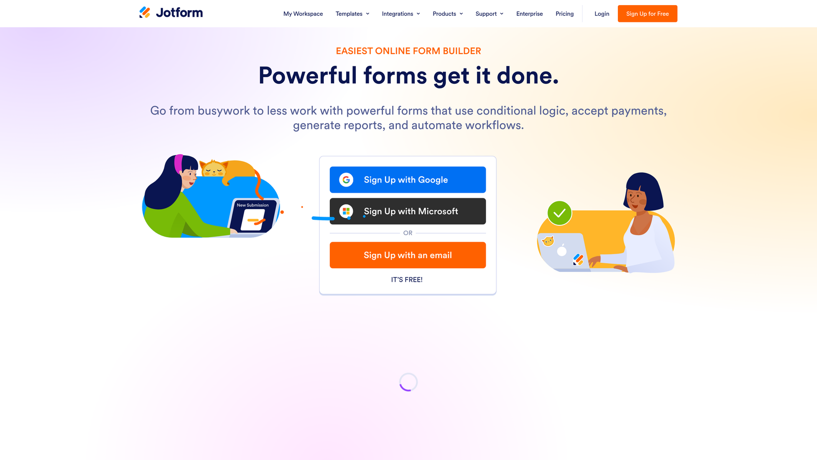 Screenshot of Jotform website