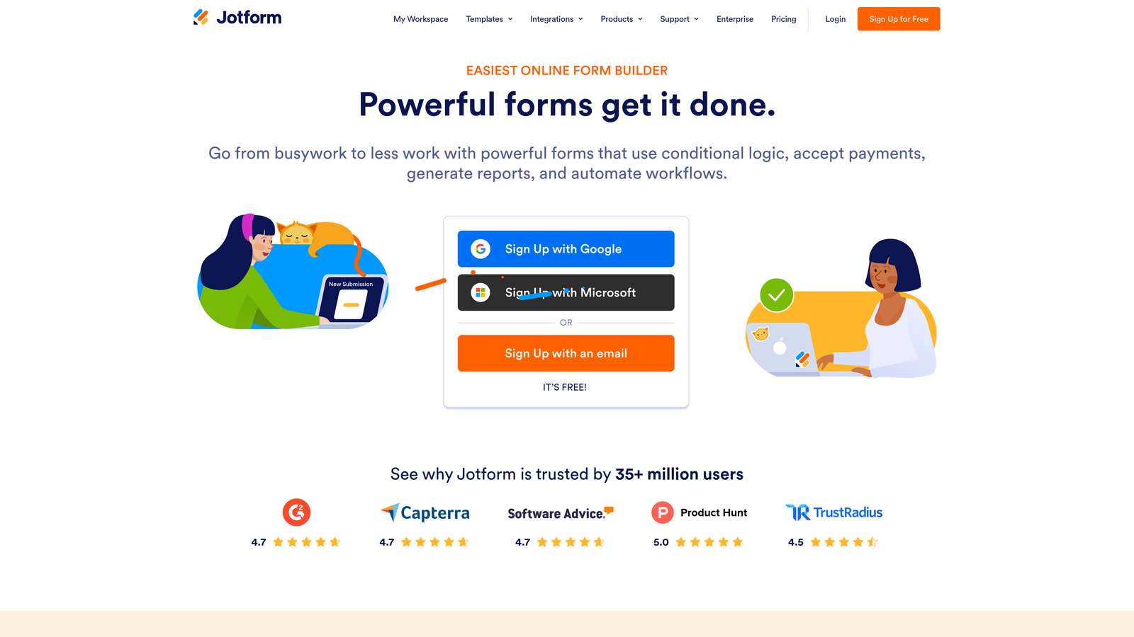 Screenshot of Jotform website