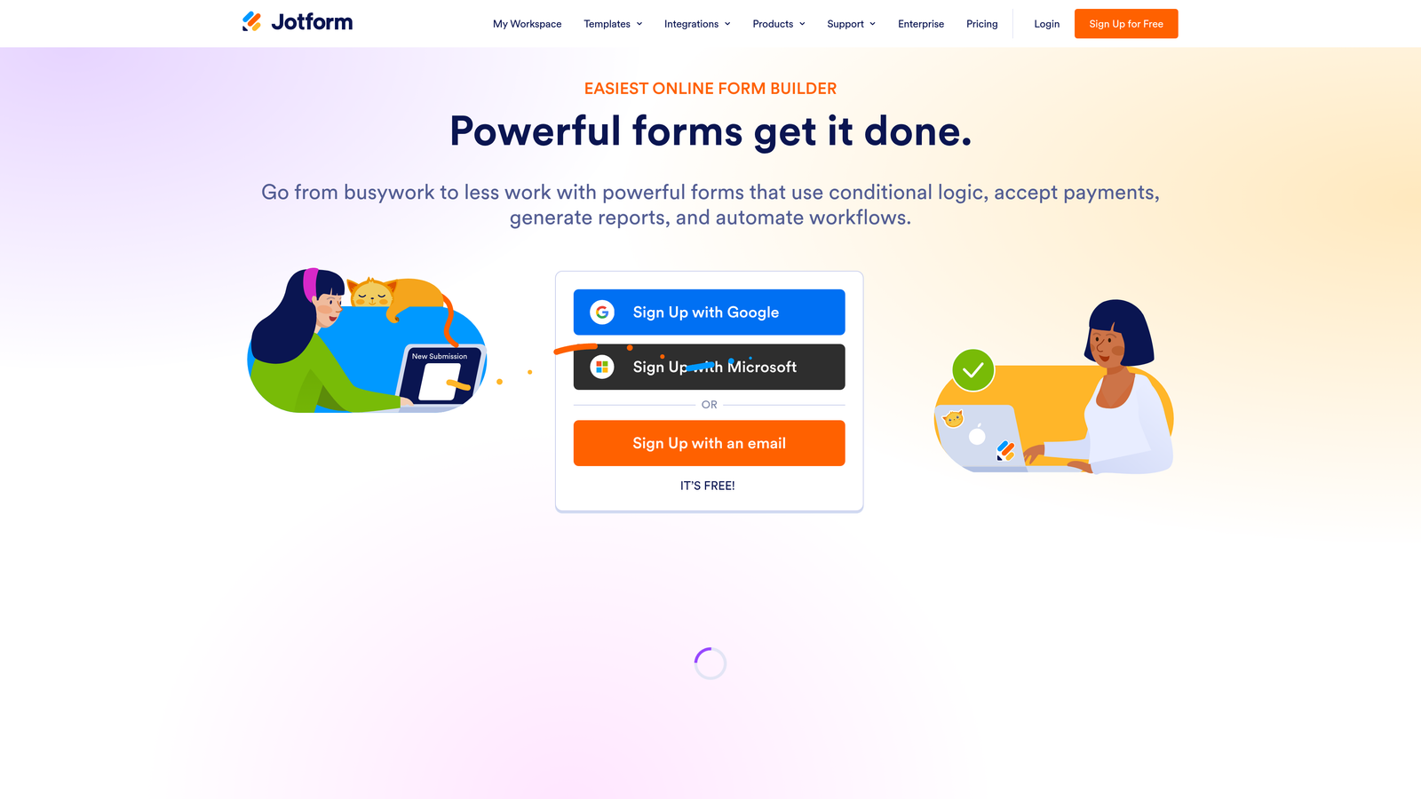 Screenshot of Jotform website