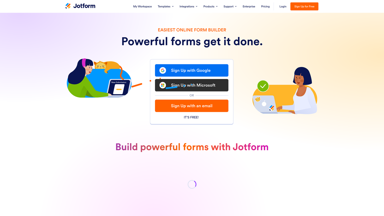 Screenshot of Jotform website
