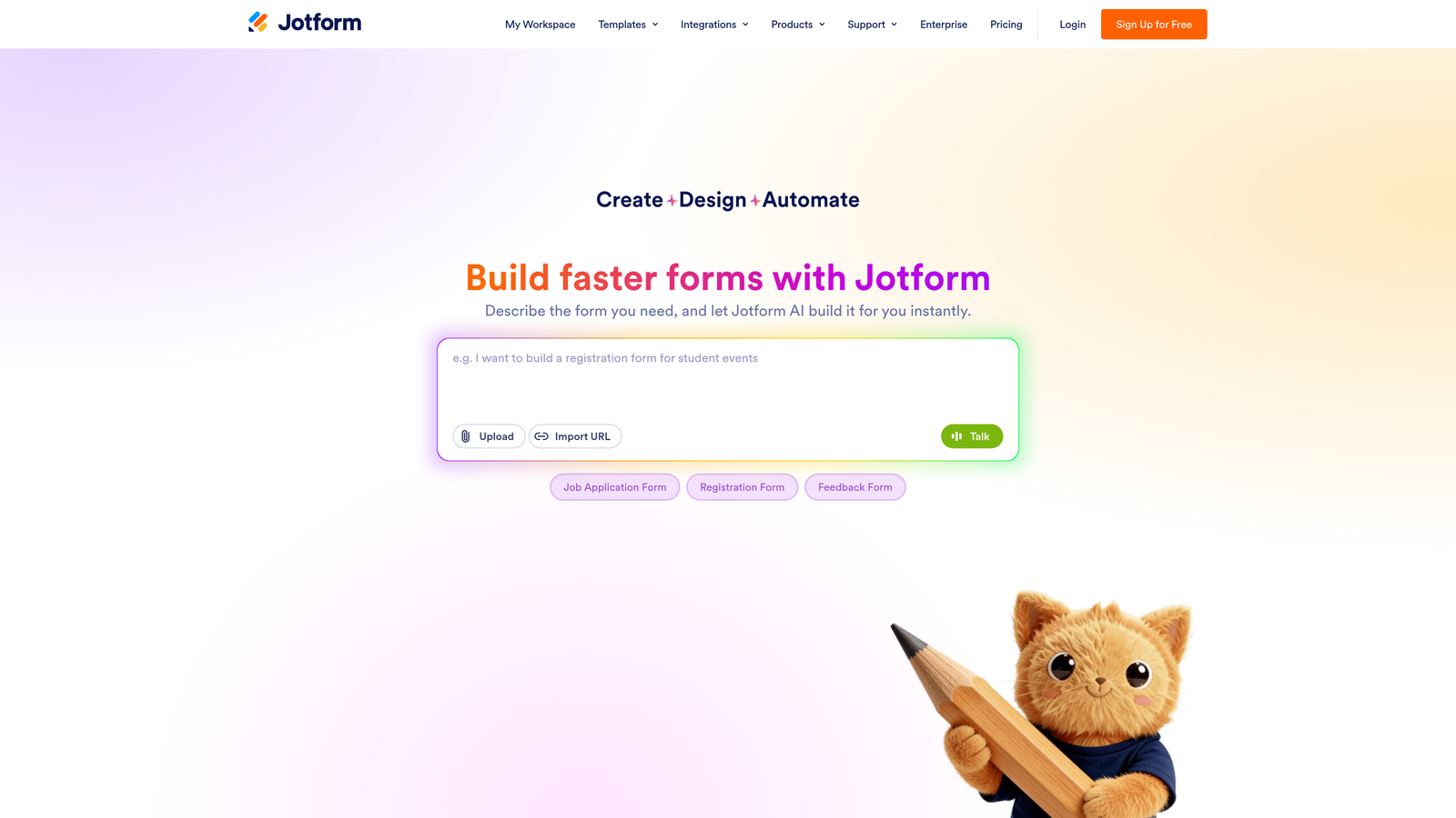 Screenshot of JotForm website