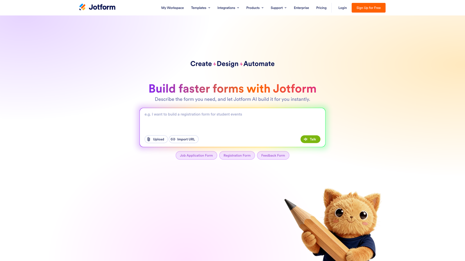 Screenshot of Jotform website