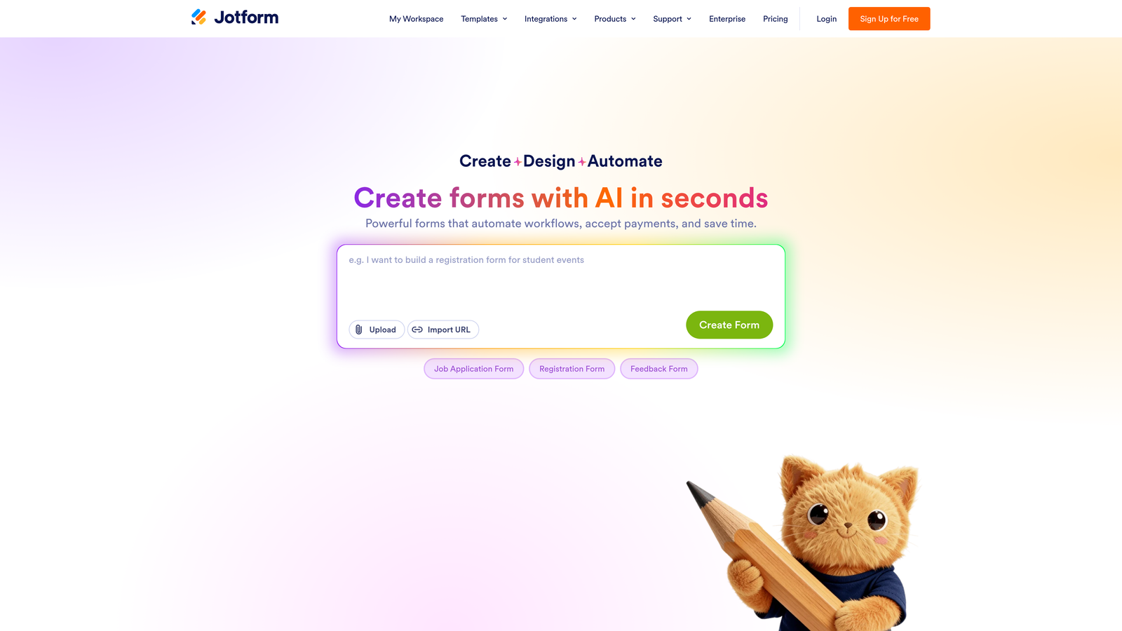 Screenshot of Jotform website