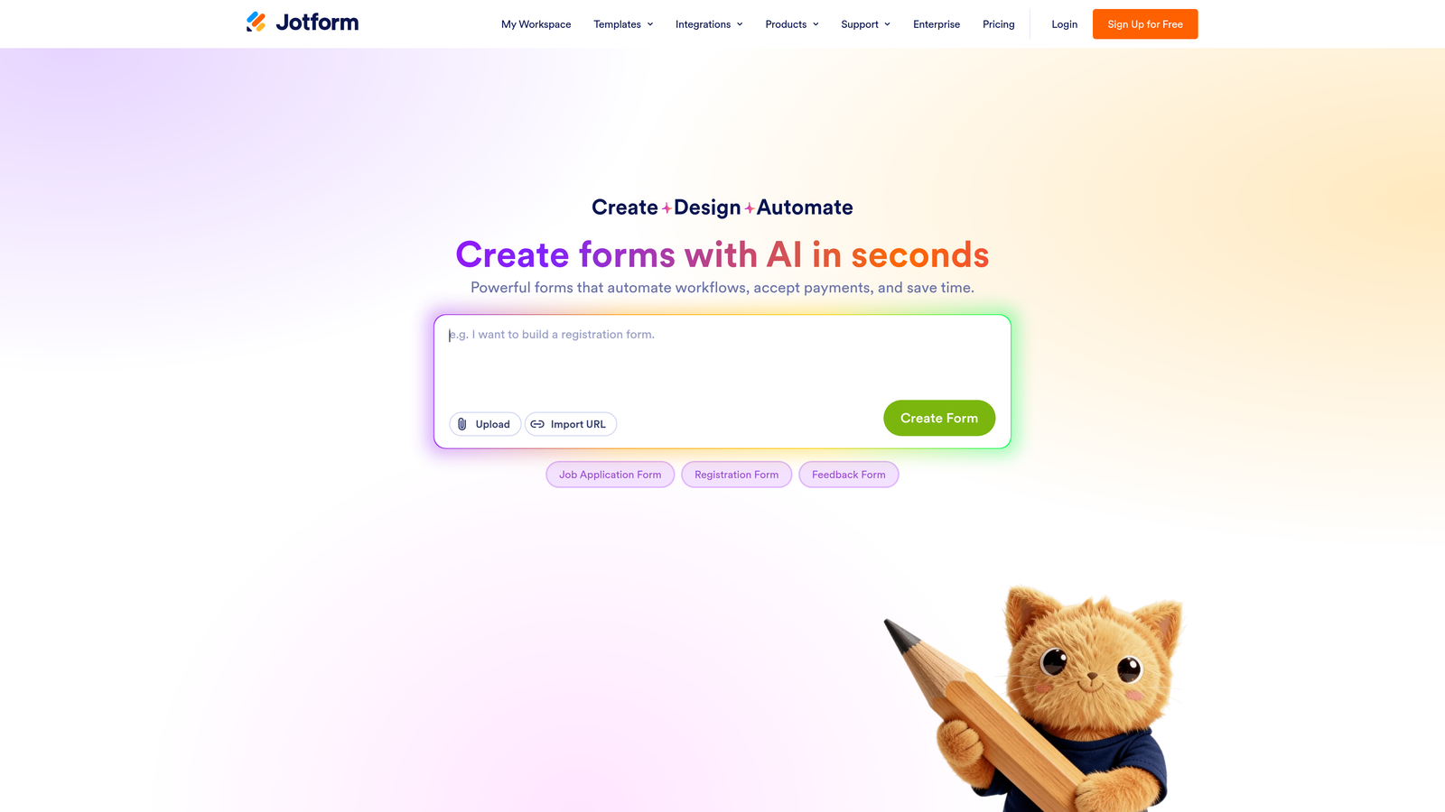 Screenshot of Jotform website