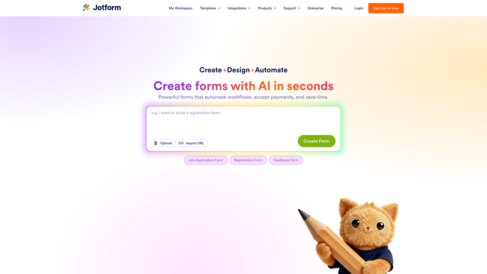 Screenshot of Jotform website