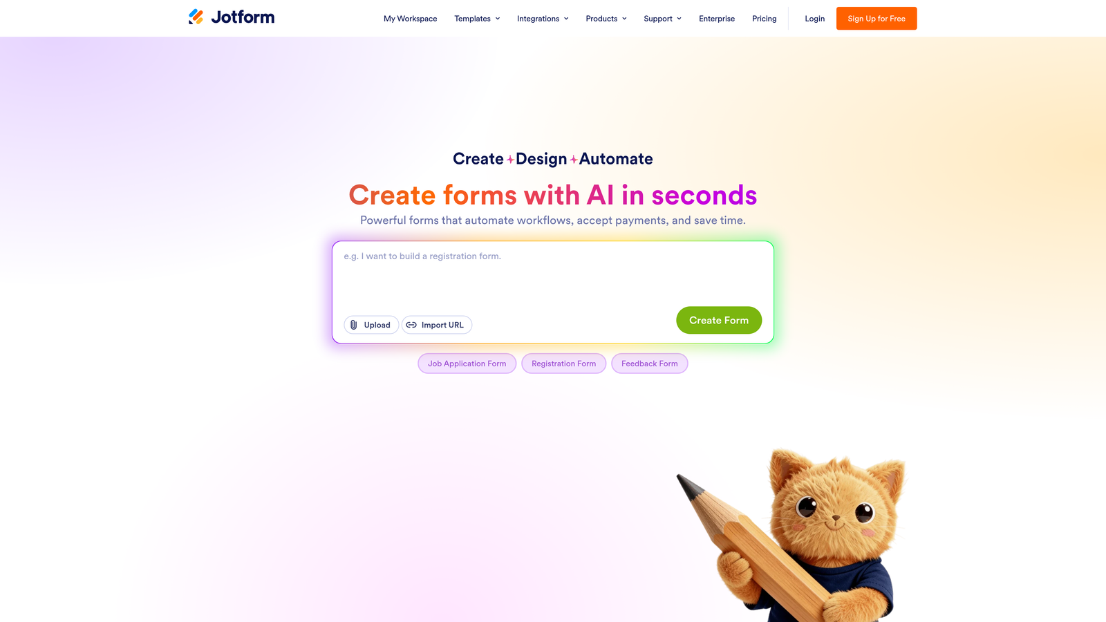 Screenshot of Jotform website