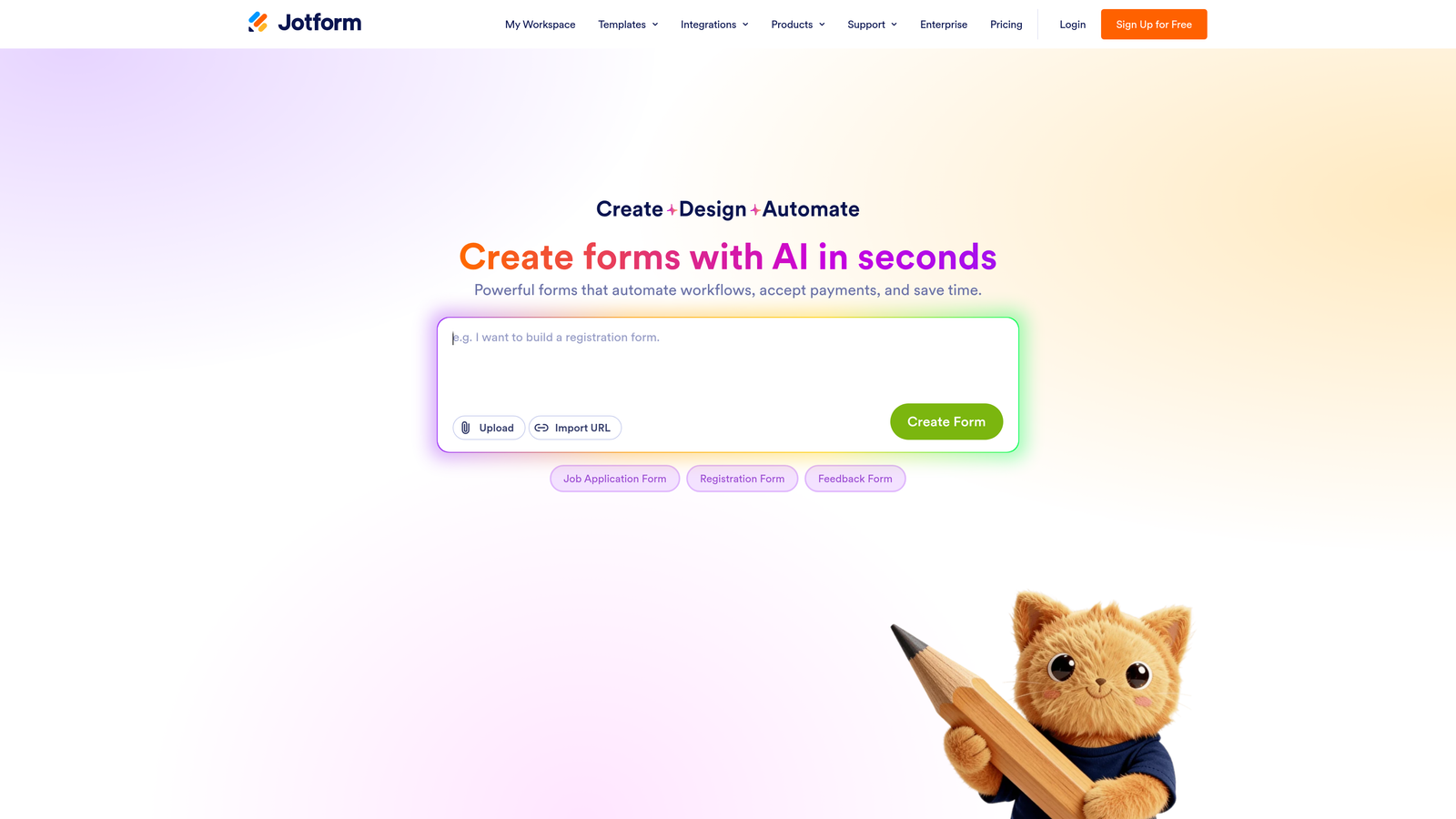 Screenshot of Jotform website